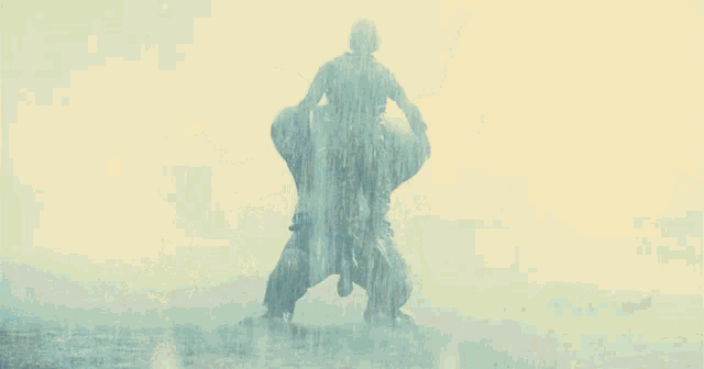 a man is being attacked by a monster in the rain with blood coming out of his mouth