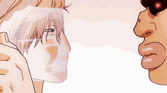 a cartoon of a man with a mask on his face looking at another man