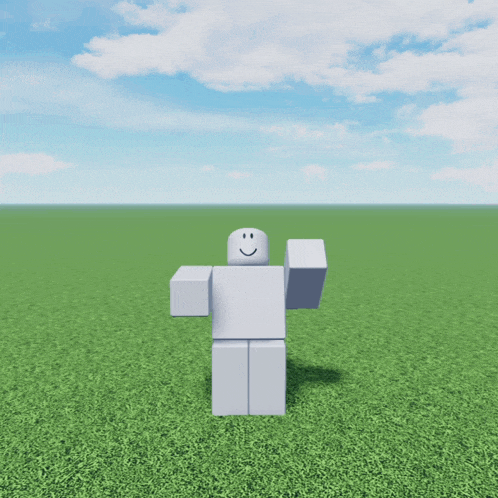 a roblox character is standing in a field with his arm outstretched