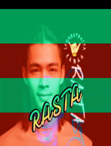 a man with dreadlocks is in front of a green and red background with the word rasta on it