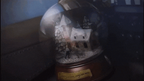 a snow globe with a sign that says ' l' esperanza regina nova ' on it