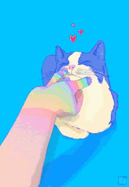 a pixel art of a person petting a cat