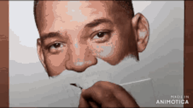 a man covering his mouth with a piece of paper and the words made in animotica on the bottom right