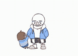 a cartoon of a skeleton holding a small child 's hand