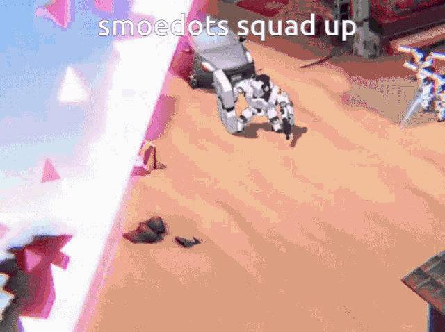 a video game scene with the words smoedots squad up on the bottom