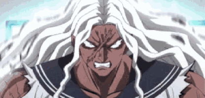 a cartoon character with white hair and a sailor uniform
