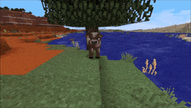 a cow is standing under a tree in a video game
