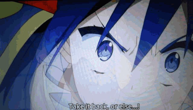 a close up of a person with the words take it back or else