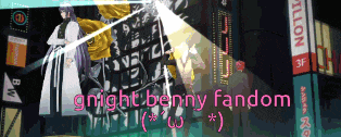 gnight benny fandom is written in pink on a banner