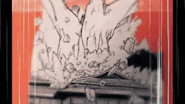 a drawing of a building being destroyed by an explosion