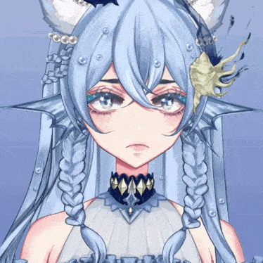 a drawing of a girl with blue hair