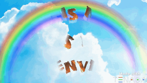 a rainbow in the sky with the word envi in the clouds