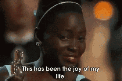 a woman is holding a trophy and saying " this has been the joy of my life "