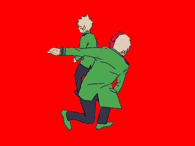 a cartoon of two men in suits and ties on a yellow background