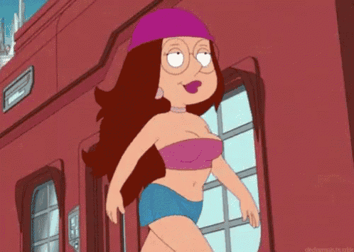 a cartoon character wearing a pink hat and shorts