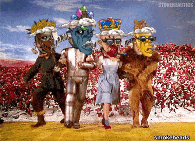 a wizard of oz poster with smokeheads written on the bottom right
