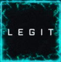 the word legit is on a black background with a blue border