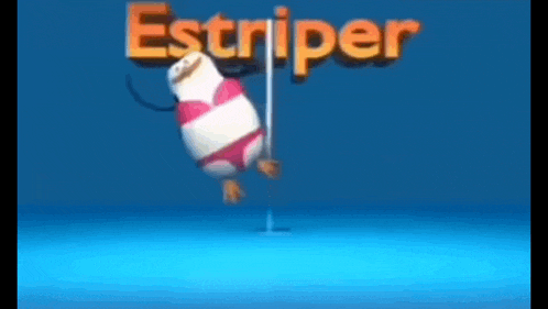 a penguin on a pole with the word stripper behind him