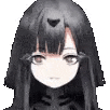 a pixel art of a girl with long black hair and a triangle on her head .