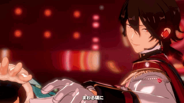 a man in a red and white outfit is holding another man 's hand in a video game
