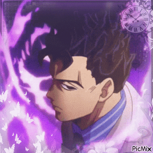 a picture of a man with a clock in the background