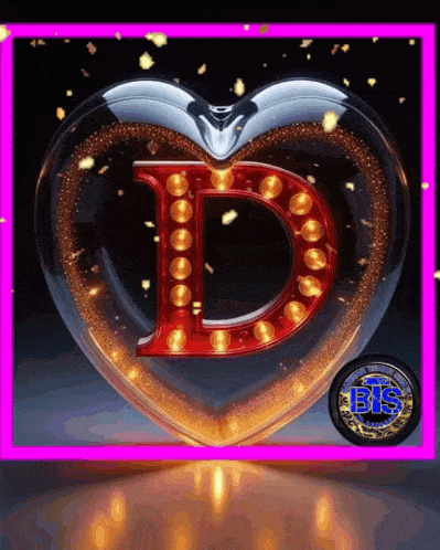 the letter d is inside of a heart shaped glass container