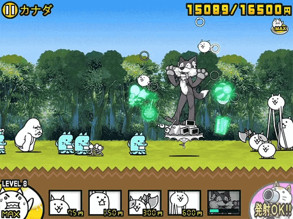 a video game is being played in a foreign language and is level 8