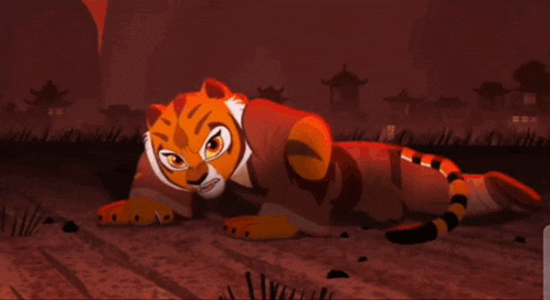 a cartoon tiger is looking at the camera with a serious look on her face