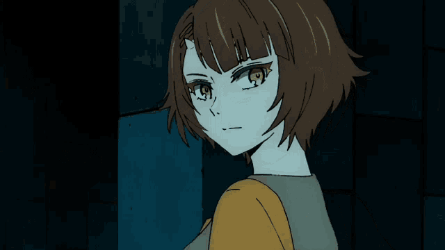 a close up of a cartoon character with a yellow shirt