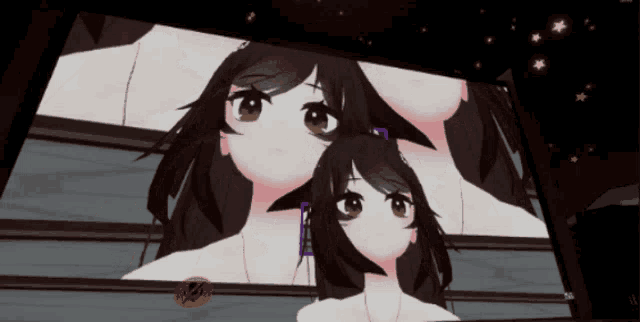 a computer screen shows a girl with brown hair and a red circle that says no