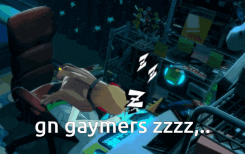 a picture of a person sleeping with the words " gn gaymers zzzz "