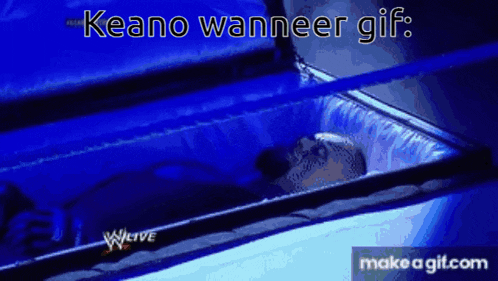 a gif of a man in a coffin with the words keano wanneer gif