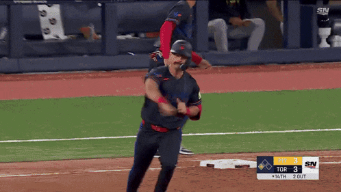 a baseball game is being played and the score is 3 to 3