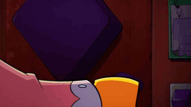 a cartoon character is smiling and holding a bucket in his hands