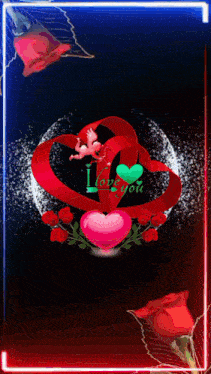 a neon sign that says i love you with a heart and cupid
