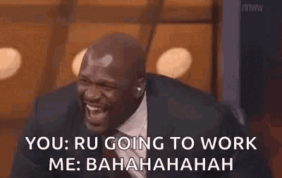 a man in a suit and tie is laughing and saying `` you : ru going to work me : bahahahahah ''