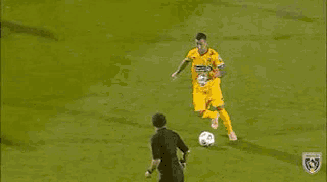 a soccer ball is going through a corner of a soccer field .