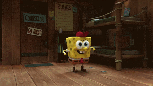 a cartoon spongebob is laying on a table with a sign that says counselor on it