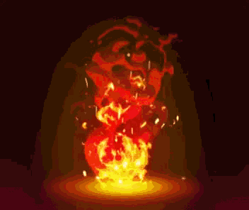 a cartoon illustration of a ball of fire with a dark background