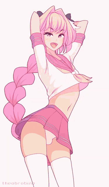 a drawing of a girl with pink hair and the name theobrobine