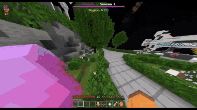 a screenshot of a minecraft game shows a purple item in the middle