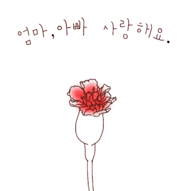 a drawing of a red carnation with korean writing