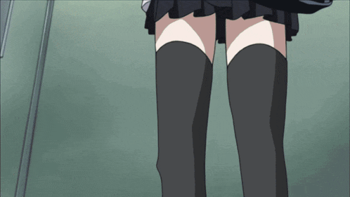 a girl with black thigh high socks and a skirt