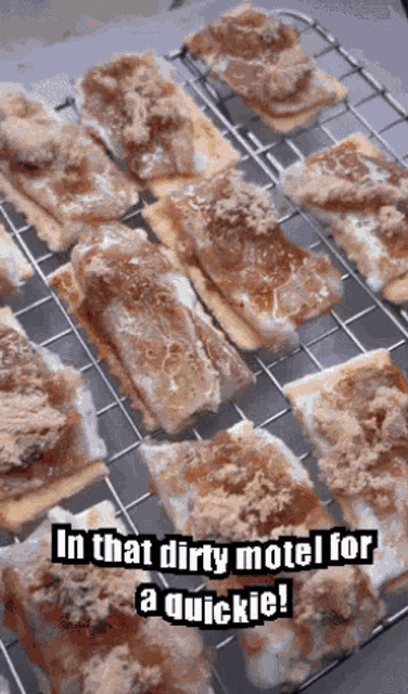 a dirty motel for a quickie is written on a picture of food