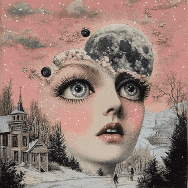 a painting of a woman 's face with the moon on her head
