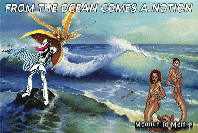 from the ocean comes a notion is written on a painting