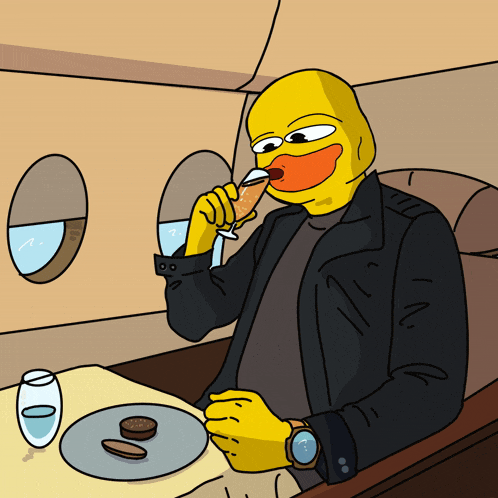 a cartoon of a yellow duck drinking from a wine glass