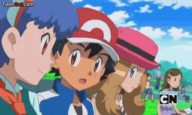 a group of cartoon characters are standing next to each other with cn written on the bottom right