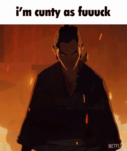 a cartoon of a man with the words " i 'm cunty as fuuuck "