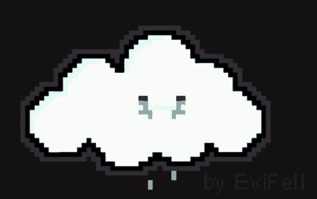 a pixel art of a cloud with tears coming out of its eyes